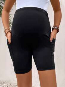 SHEIN Maternity Wide Waistband Biker Shorts With Phone Pocket