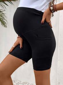 SHEIN Maternity Wide Waistband Biker Shorts With Phone Pocket