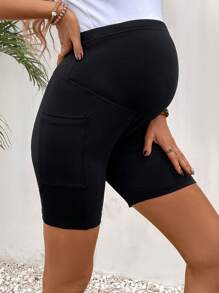 SHEIN Maternity Wide Waistband Biker Shorts With Phone Pocket