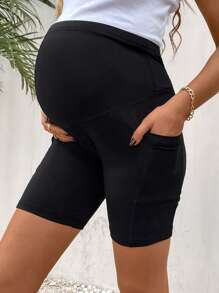 SHEIN Maternity Wide Waistband Biker Shorts With Phone Pocket