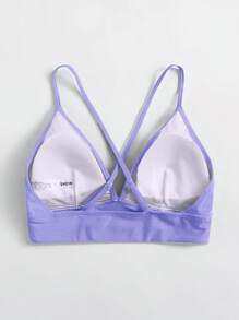 Solid Criss Cross Back Bikini Top - Purple - View 2