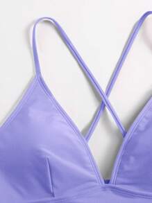 Solid Criss Cross Back Bikini Top - Purple - View 3