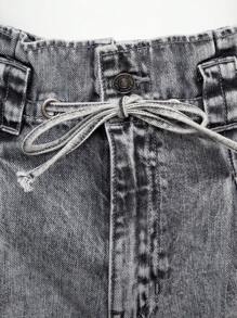 Wide Leg Denim Shorts With Belt - Xám - Xem 5