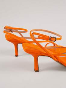 SHUZIA Vegan Leather Square Toe Buckled Ankle Strap Heels - Orange - View 4