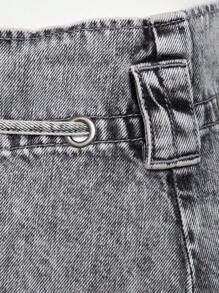 Wide Leg Denim Shorts With Belt - Xám - Xem 6