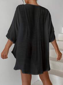 SHEIN Swim Summer Beach Ring Linked Split Sleeve Asymmetrical Hem Cover Up Bathing Suit Cover Up