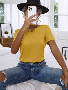 SHEIN LUNE Floral Lace Crisscross Tee - Yellow - View 4