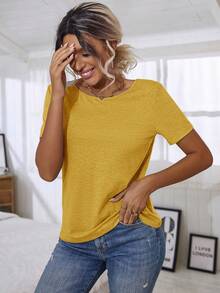 SHEIN LUNE Floral Lace Crisscross Tee - Yellow - View 5