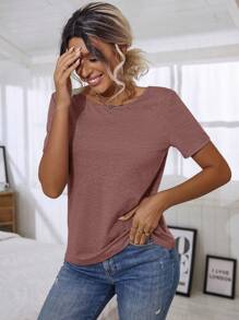 SHEIN Unity Camiseta con encaje floral con tira cruzada - Color caoba - Ver 3