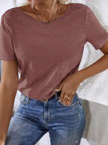 SHEIN Unity Camiseta con encaje floral con tira cruzada - Color caoba - Ver 6