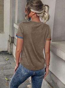 SHEIN LUNE Striped Print Curved Hem Tee - Multicolor - View 2