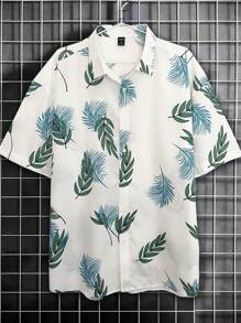 Manfinity RSRT Men Tropical Print Drop Shoulder Shirt - White - View 1