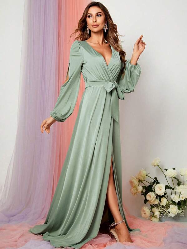 Split Sleeve Belted Maxi Dress SHEIN USA