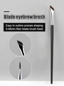 1 件斜扁刀刃眉刷 0.06 毫米超细纤维斜角化妆刷化妆工具 - 黑色 - 查看 1