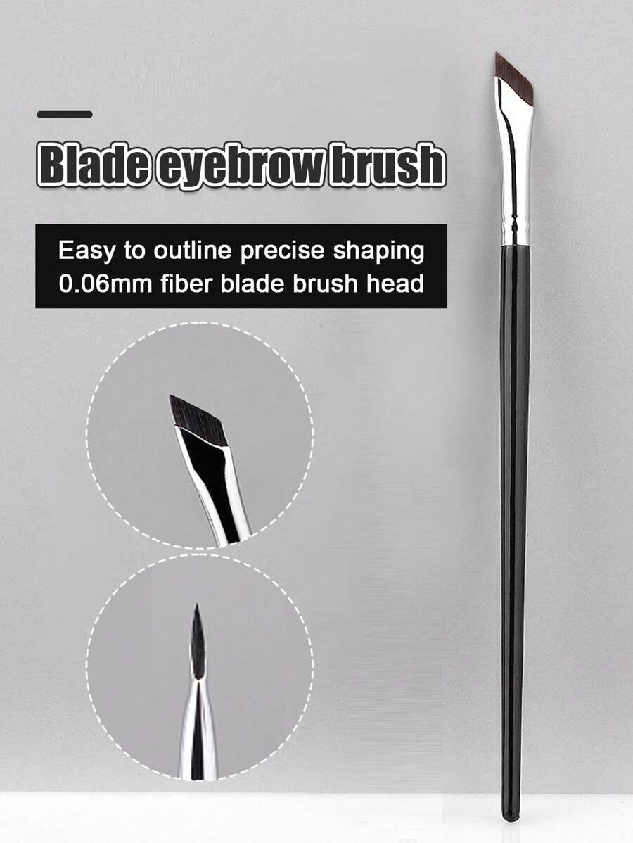 1 件斜扁刀刃眉刷 0.06 毫米超细纤维斜角化妆刷化妆工具 - 黑色 - 查看 1