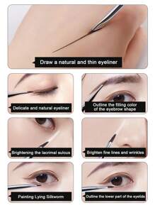 1 件斜扁刀刃眉刷 0.06 毫米超细纤维斜角化妆刷化妆工具 - 黑色 - 查看 8