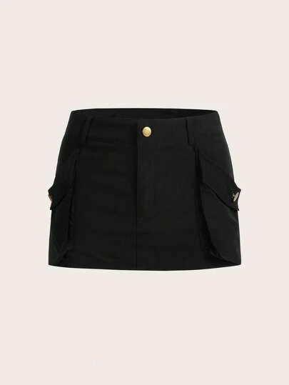 SHEIN ICON 戶外運動風側翻蓋口袋工裝裙