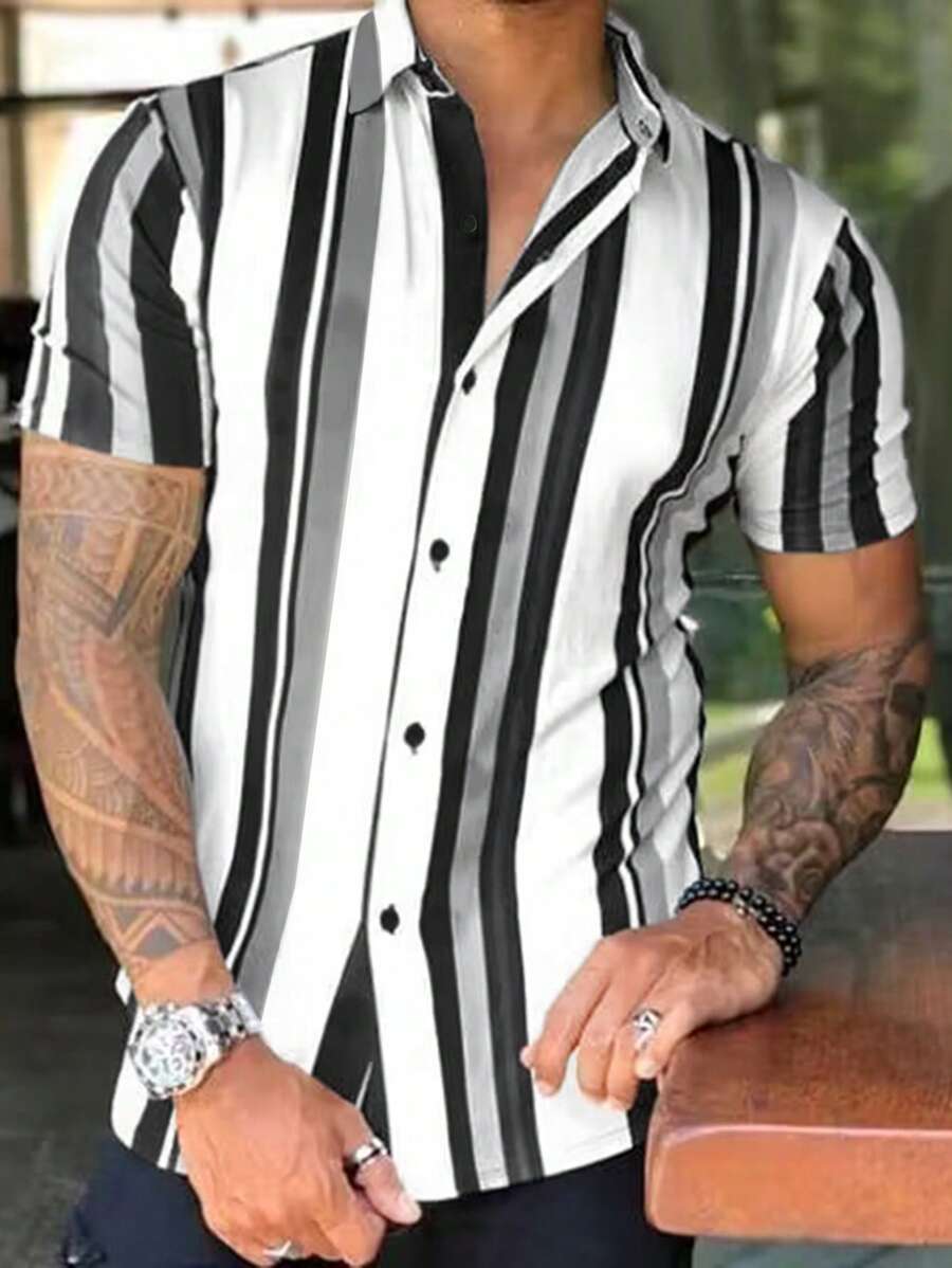 Manfinity Homme Men Striped Print Shirt Without Tee - White - View 1