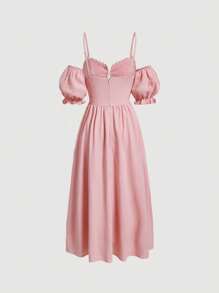 SHEIN MOD Floral Print Cold Shoulder Dress - Baby Pink - View 2