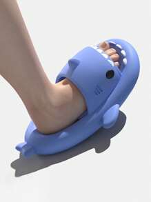 Mujer Chanclas tiburón de dibujos animados preppy - Azul - Ver 3