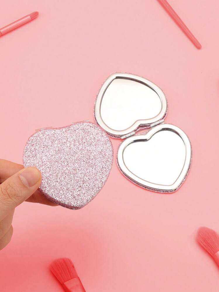 Glitter Heart Shaped Mirror - Pink - View 5