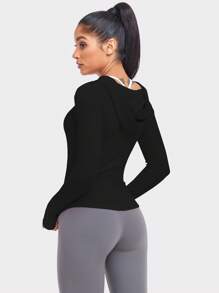 VUTRU Solid Drop Shoulder Hooded Sports Jacket - Black - View 2