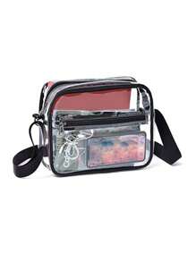 Bolso de mensajero transversal transparente aprobado por el estadio, bolso transparente con correa ajustable apto para trabajo, viaje, entrenamiento, concierto o eventos deportivos, bolso transparente aprobado por el estadio de 12 X 12 X 6 para conciertos, eventos deportivos, festivales, bolsa escolar para graduados, adolescentes, estudiantes universitarios y de secundaria, perfecto para exteriores, viajes y vuelta al cole, bolso transparente y resistente al agua de moda para mujeres, perfecto para verano, vacaciones y playa. - Negro - Ver 1