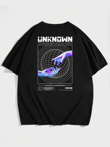 Manfinity VCAY Nam Áo thun Bông Slogan & In tay - màu đen - Xem 2