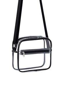 Bolso de mensajero transversal transparente aprobado por el estadio, bolso transparente con correa ajustable apto para trabajo, viaje, entrenamiento, concierto o eventos deportivos, bolso transparente aprobado por el estadio de 12 X 12 X 6 para conciertos, eventos deportivos, festivales, bolsa escolar para graduados, adolescentes, estudiantes universitarios y de secundaria, perfecto para exteriores, viajes y vuelta al cole, bolso transparente y resistente al agua de moda para mujeres, perfecto para verano, vacaciones y playa. - Negro - Ver 4