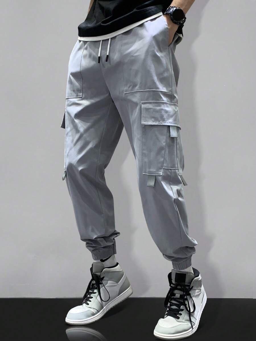Manfinity Hypemode Men Drawstring Waist Cargo Trousers - Light Grey - View 1