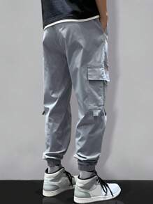 Manfinity Hypemode Men Drawstring Waist Cargo Trousers - Light Grey - View 2