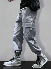 Manfinity Hypemode Men Drawstring Waist Cargo Trousers - Light Grey - View 3