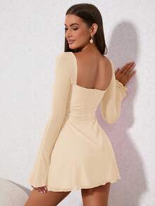 PARTHEA Cut Out Lace Up Mesh Dress - Apricot - View 2