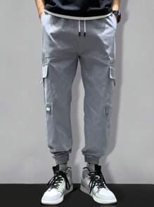 Manfinity Hypemode Men Drawstring Waist Cargo Trousers - Light Grey - View 4