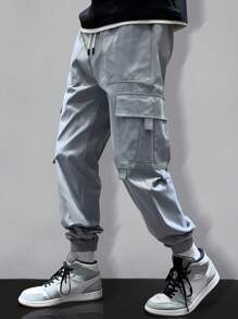 Manfinity Hypemode Men Drawstring Waist Cargo Trousers - Light Grey - View 6
