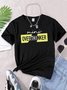 女孩1入組字母圖案T恤 - 黑色 - 查看 1