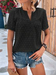 SHEIN VCAY Áo sơ mi nữ màu trơn Giải trí - màu đen - Xem 1