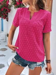 SHEIN Holidaya 圓點缺口領襯衫 - 玫紅色 - 查看 3