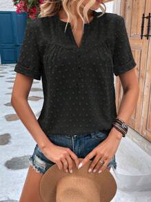 SHEIN VCAY Áo sơ mi nữ màu trơn Giải trí - màu đen - Xem 3