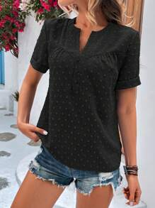 SHEIN VCAY Áo sơ mi nữ màu trơn Giải trí - màu đen - Xem 4