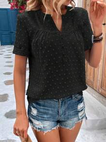 SHEIN VCAY Áo sơ mi nữ màu trơn Giải trí - màu đen - Xem 6