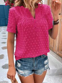 SHEIN Holidaya 圓點缺口領襯衫 - 玫紅色 - 查看 6