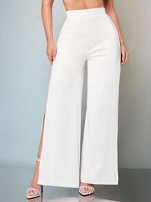 SHEIN BAE Solid Split Thigh Wide Leg Pants - White - View 2
