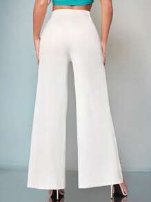 SHEIN BAE Solid Split Thigh Wide Leg Pants - White - View 3