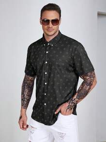 Manfinity Homme Men Plus Allover Print Shirt - Black - View 1