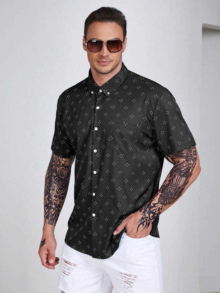 Manfinity Homme Men Plus Allover Print Shirt - Black - View 1