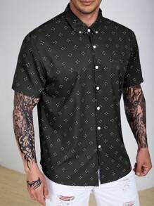 Manfinity Homme Men Plus Allover Print Shirt - Black - View 3