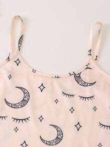 Girls Moon & Star Print Contrast Piping PJ Set - Apricot - View 4