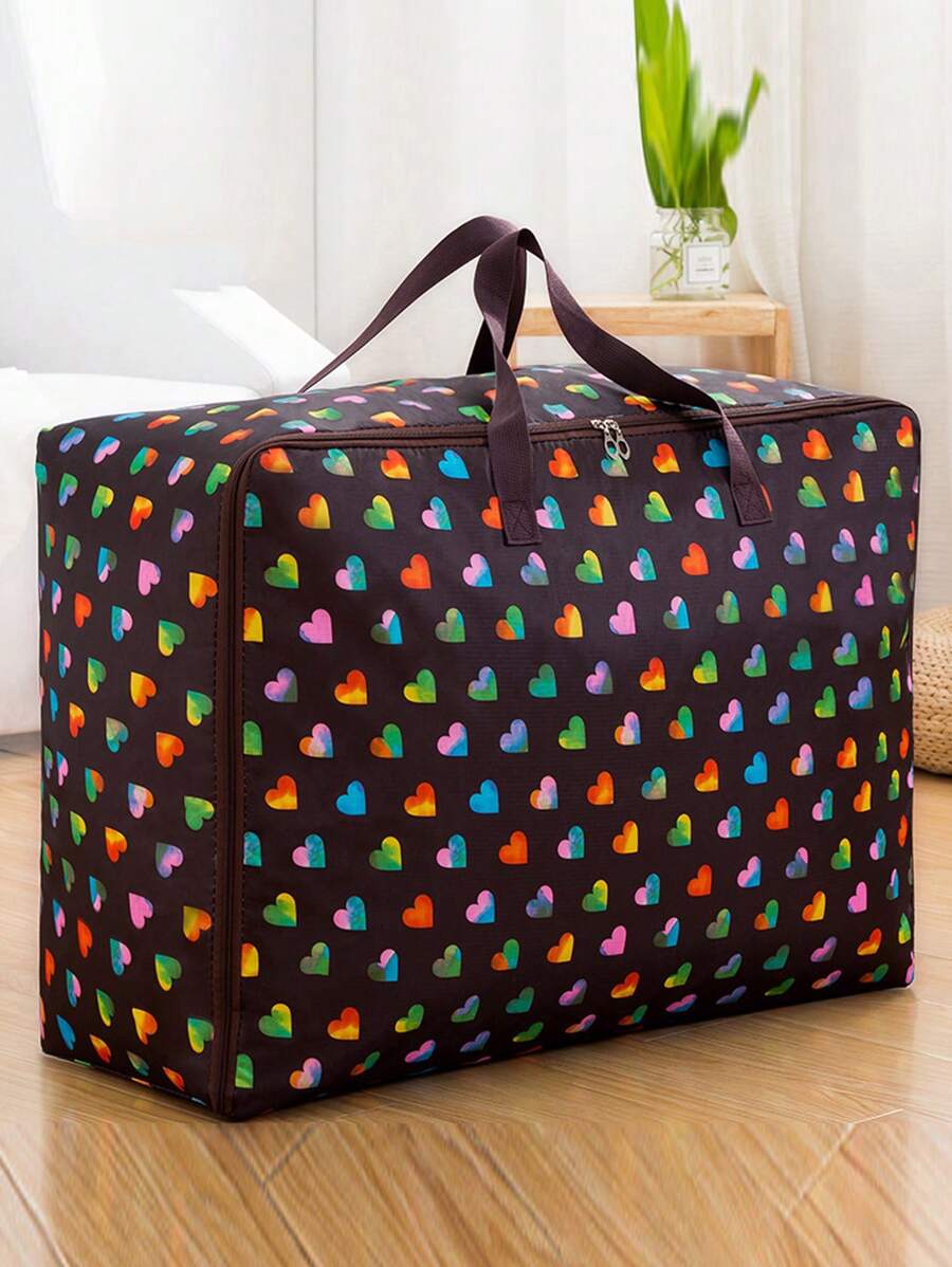 Túi vải hình trái tim Oxford dung lượng cao đựng quần áo Xếp gọn Túi Duffel Túi lưu trữ Túi tổ chức Túi chăn Túi di chuyển Thùng lưu trữ Hộp đựng cho bộ đồ giường, chăn bông, chăn Đồ dùng cần thiết cho ký túc xá đại học, túi đựng đồ - Cà phê nâu - Xem 1