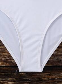 SHEIN Swim 圍裹腰部交疊比基尼泳裝 - 白色 - 查看 4